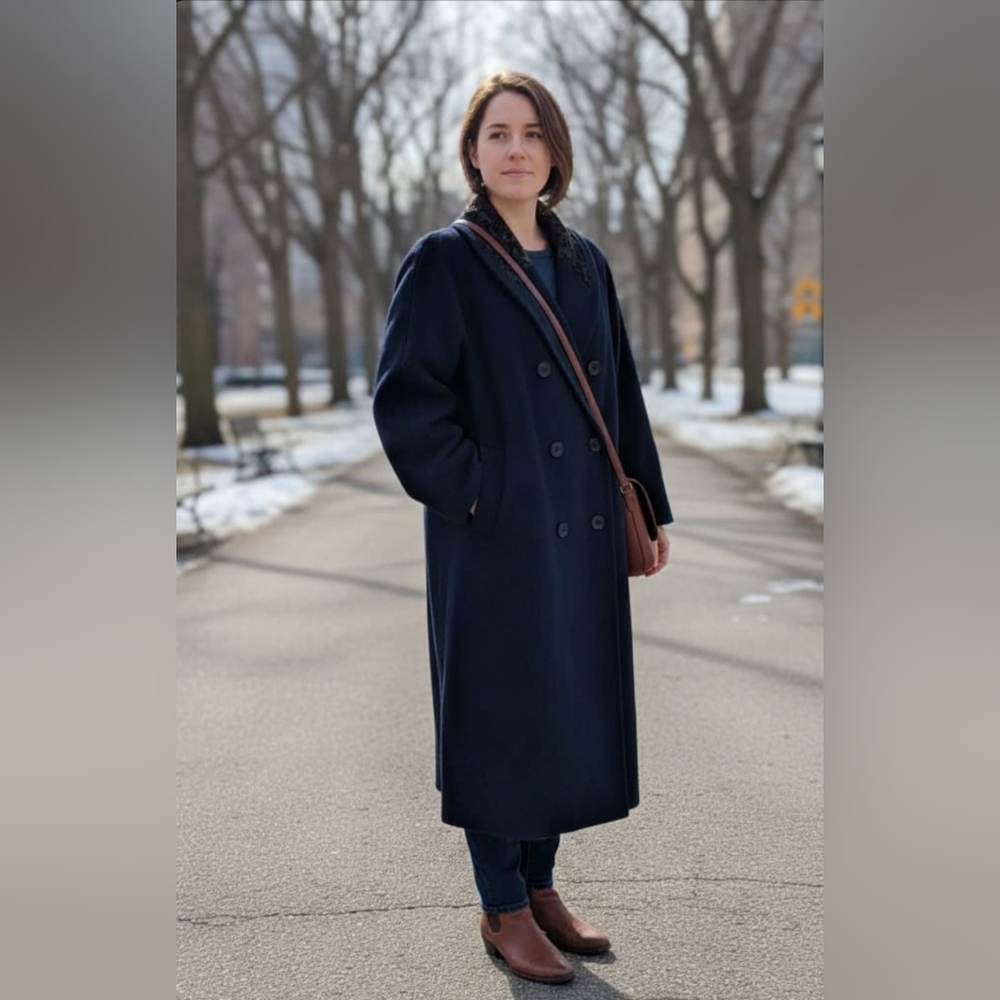 Vintage Andrea Marin New York Black Long Wool Coat Size 12P